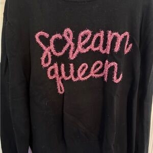 QUEEN OF SPARKLES Black Sweater with Pink Embroidery